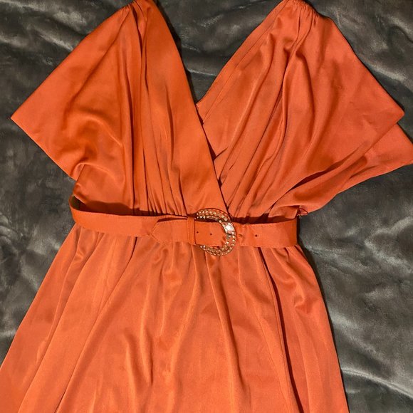 Vintage 1970s Orange Formal Dress M - Picture 4 of 8
